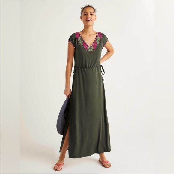 Boden Marcia Maxi Dress Green Floral Embroidered Size 8 - Picture 1 of 12